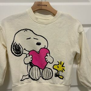 PEANUTS White Pink Snoopy Woodstock Heart Sweatshirt Top Valentine  Girls 6-6X